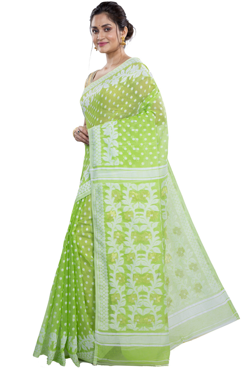 Green Pure Cotton Boll_Jamdani Jamdani Saree (813)